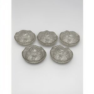 Set Of 5 Beautiful Antique EAPG Clear Cut Glass 4.75” Small Bowls Dishes